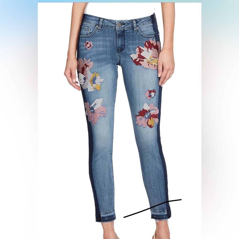 William Rast Skinny Ankle Jeans with Embroidered Flowers Size 28